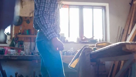 Successful young carpenter in the workplace Stock Footage 84955182