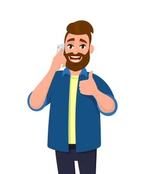 Successful young man is speaking or talking on the mobile/cell/smart phone. Stock Illustration