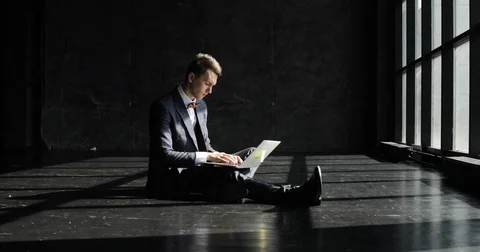 Successful young Man Working In Home Office in loft style. Stylish hipster man Video stock 79772979