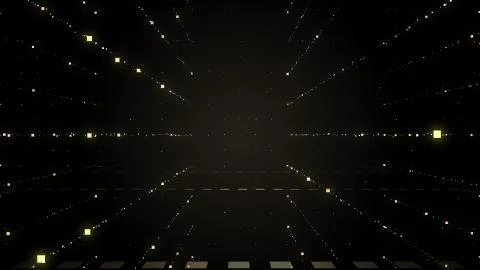 Successive explosion of cubical particles moving in sequence, glittering. Stock Photos