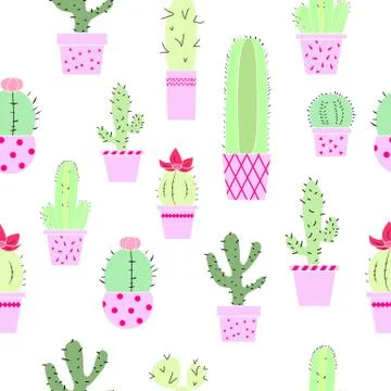 Succulent doodle texture  seamless pattern background. Great as textile print Stock Illustration