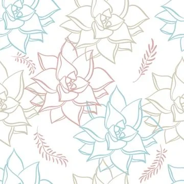 Succulent. Hand drawn seamless pattern plants on white background Stock Illustration