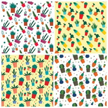Succulent pattern set, flat style Stock Illustration