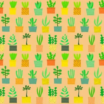 Succulent plant seamless pattern background. Vector illustration for fabric a Stock Illustration