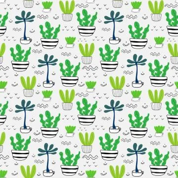 Succulent plant seamless pattern background. Vector illustration for fabric a Stock Illustration