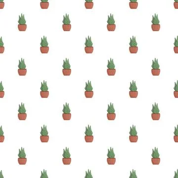 Succulent plants in pots seamless repeating pattern background Stock Illustration
