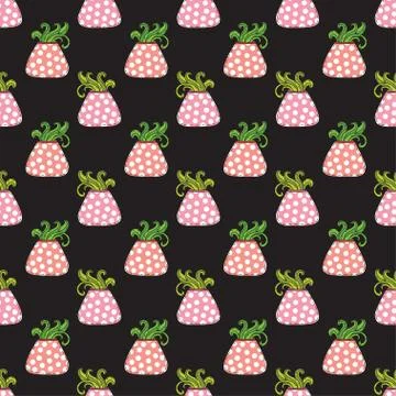 Succulent seamless pattern. Houseplants background. Succulents in pots. Print Stock Illustration