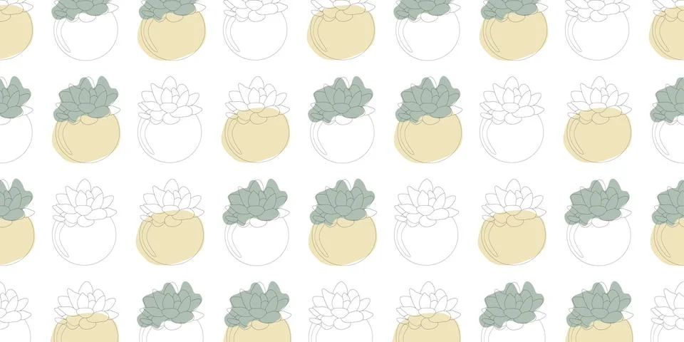 Succulent Seamless pattern Vector Line art illustration with Spots. Cute Plan Stock Illustration