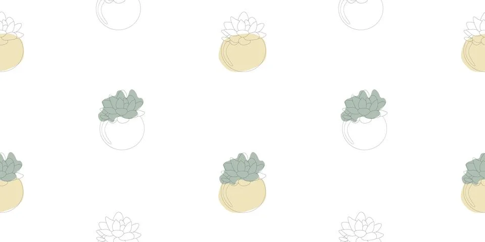 Succulent Seamless pattern Vector Line art illustration with Color Spots. Cut Stock Illustration