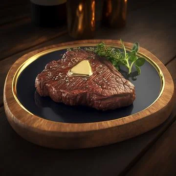 Succulent steak serving with spices and butter on round Stock Illustration