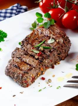 Succulent tender peppered steak Stock Photos