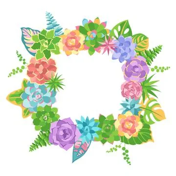 Succulents frame boho template greenery border flower wreath banner floral Stock Illustration