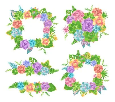 Succulents frame boho template set greenery border flower wreath banner floral Stockillustratie