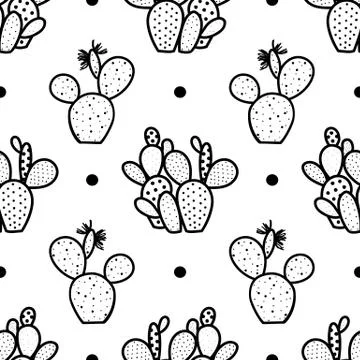 Succulents in outline style on white background. Seamless pattern vector illu イラスト素材