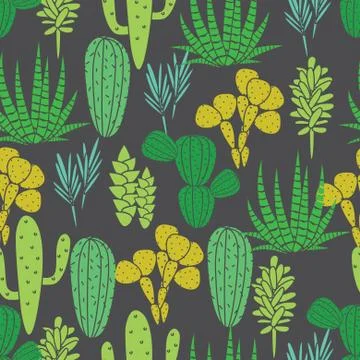 Succulents plant vector seamless pattern. Botanical black and green cactus flora イラスト素材