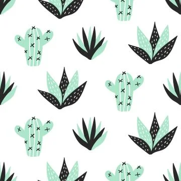 Succulents plants seamless pattern Stock Illustration