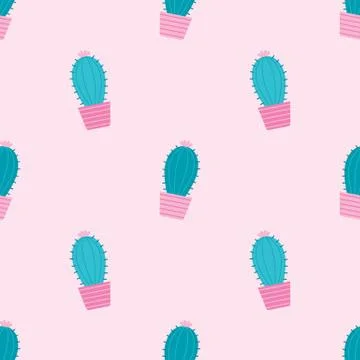 Succulents seamless pattern on a pink background. Vector Illustration Stock Illustration
