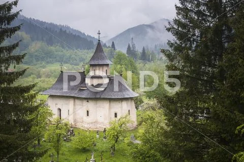 Sucevita Monastery, a Gothic church, one of the Painted Churches of Northern Stock Photos