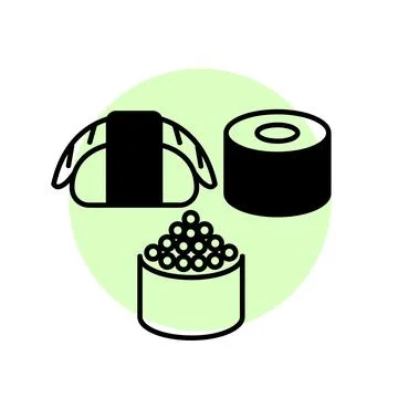 Suchi roll flat icon. Pictogram for web. Line stroke. Isolated on white backg Stock Illustration