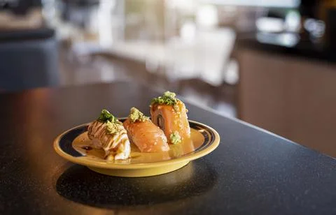 Suchi on the table in the black background Stock Photos