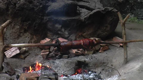 Suckling piglet roasting on a spit 動画素材 38801031