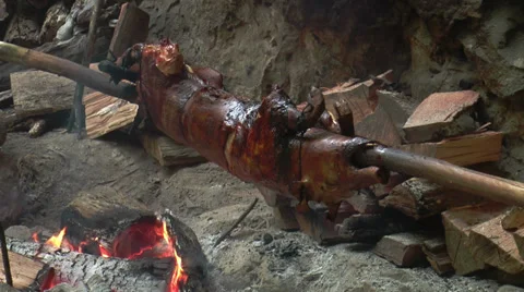 Suckling piglet roasting on a spit 動画素材 38801032