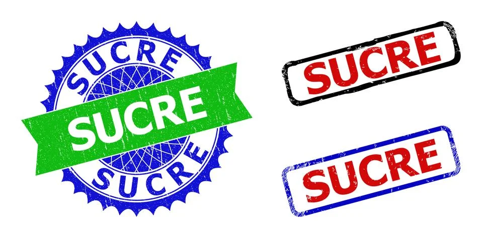 SUCRE Rosette and Rectangle Bicolor Stamps with Scratched Styles Stock Illustration