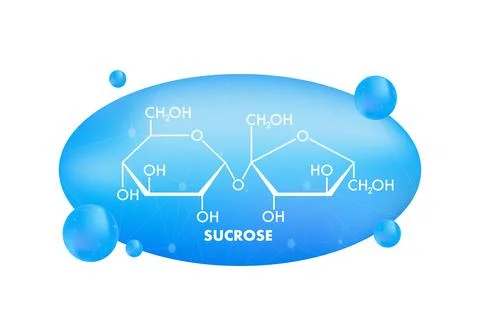 Sucrose Molecular Structure with Chemical Formula on Blue Background Stock Illustration