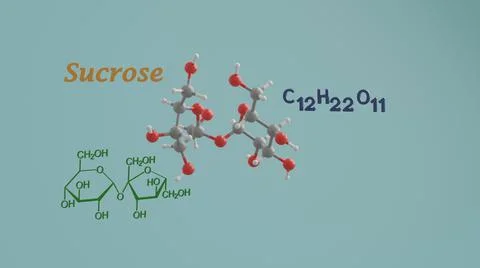 Sucrose sugar science molecule 3D render illustration Stock Illustration