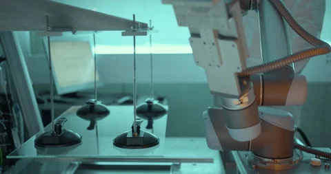 Suction cups lifts up computer monitor's glass in laboratory Stock Footage 232906130