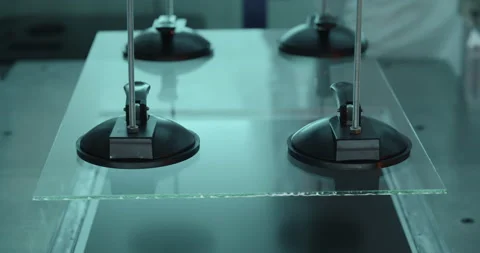 Suction cups puts down glass on computer's monitor in laboratory Stock Footage 232786544