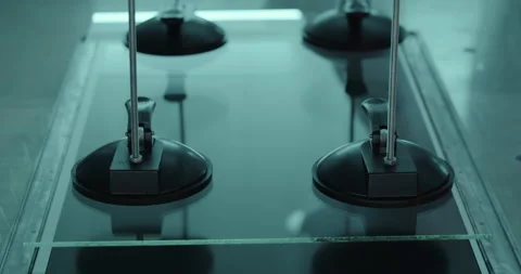 Suction cups puts down glass on computer's monitor in laboratory Stock Footage 232789203