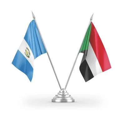 Sudan and Guatemala table flags isolated on white 3D rendering Stock Illustration