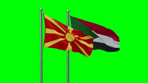 Sudan and Macedonia two flags Stock Footage 295068498
