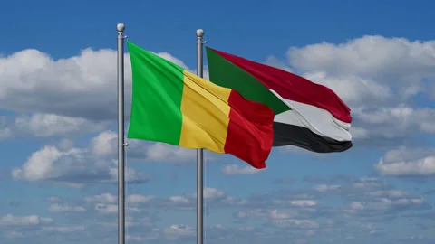 Sudan and Mali two flags Stock Footage 286424939