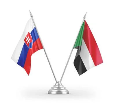 Sudan and Slovakia table flags isolated on white 3D rendering Stock Illustration