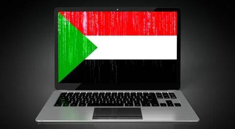 Sudan - country flag and binary code on laptop screen Stock Illustration