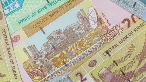 Sudan currency pound notes slow rotating. Sudanese money. 4K stock video footage Stock Footage 104061615