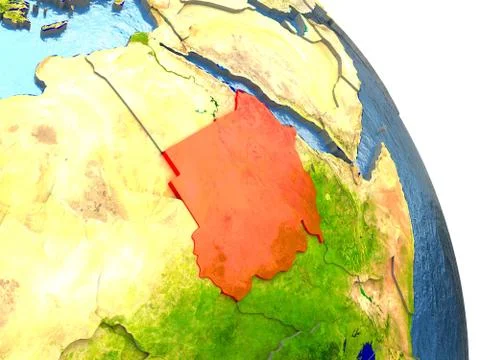 Sudan on Earth in red Stock Illustration