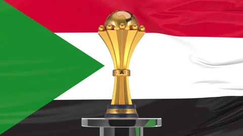 Sudan flag and Afcon trophy Stock Footage 168182728