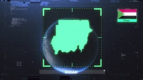 Sudan Flag and Map Glitch HUD 4K Stock Footage 343385586
