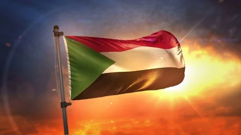 Sudan Flag Backlit At Beautiful Sunrise Loop Slow Motion 4K Stock Footage 76835979