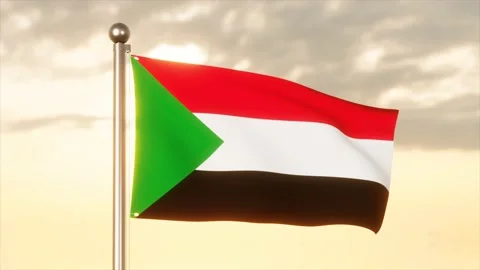 Sudan Flag blowing in the wind with sunset sky background, 4k Animation Stock Footage 239159868