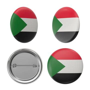 Sudan flag buttons Patriotic emblems, badge, round insignia, glossy button. Stock Illustration