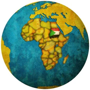 Sudan flag on globe map Stock Illustration