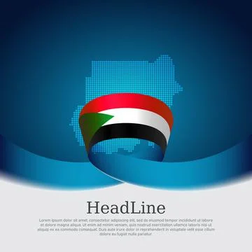 Sudan flag, map on blue background. Business booklet. State patriotic flyer Stock Illustration