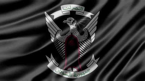 Sudan flag motion video featuring the official emblem with eagle symbol Stock Footage 344847926