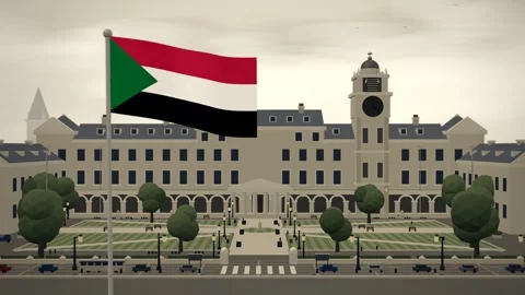 Sudan Flag Over University Campus Quadrangle seamless loop Stock Footage 344707534