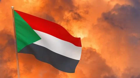 Sudan flag on pole Stock Photos