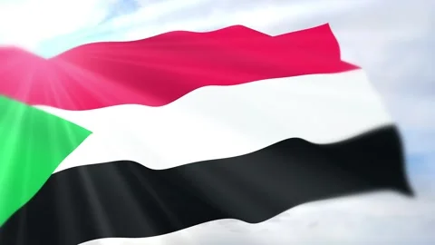 Sudan Flag Seamless Loop 4k 60fps on Sky Background Stock Footage 340620908